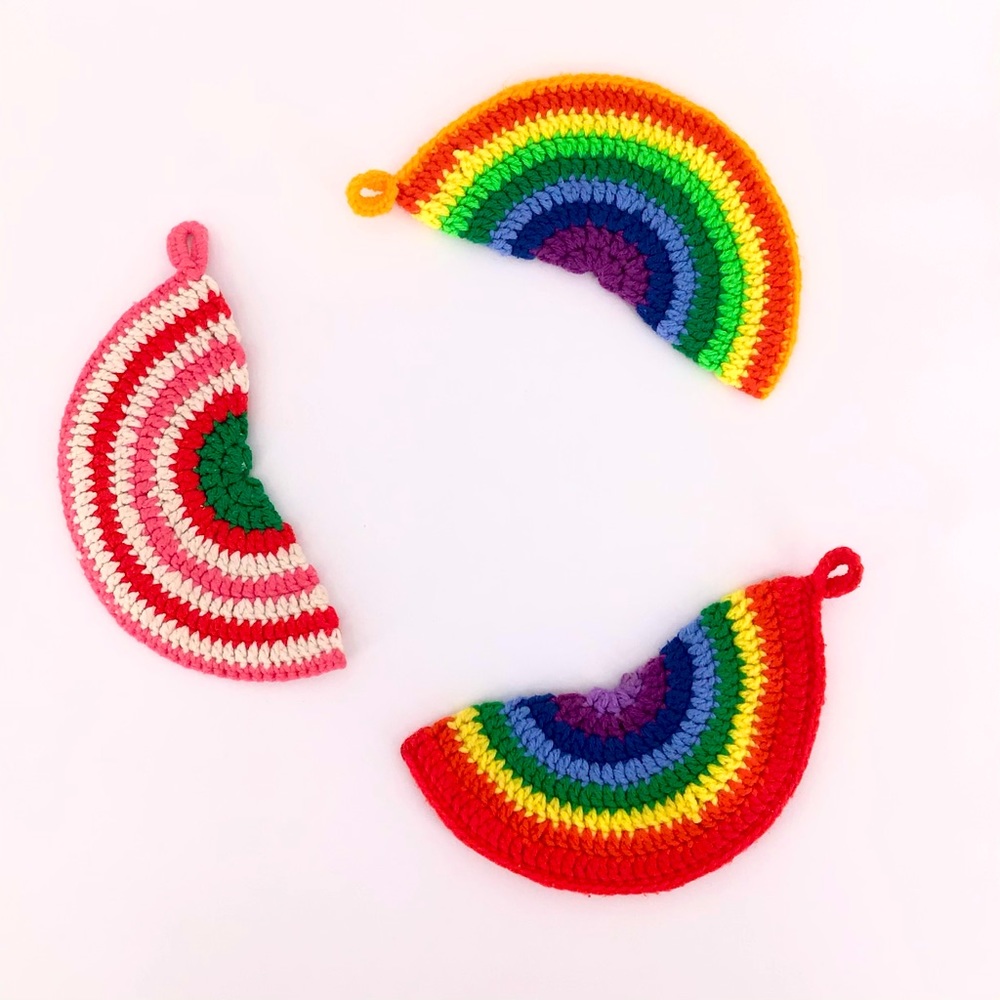 VTG Handmade Three Multicolor Knitted Pot Holders
